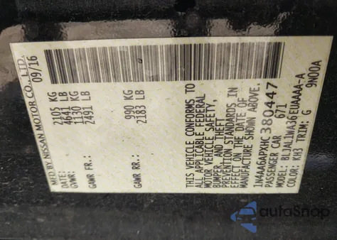 2017 Nissan Maxima 3.5 Sr z USA, uszkodzony, nr VIN 1N4AA6APXHC380447